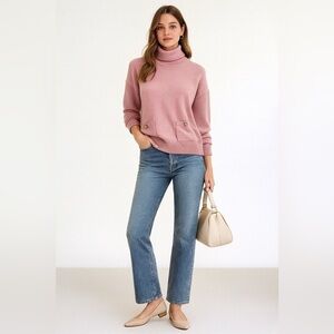 Kate Spade wool blend pale pink turtleneck sweater w/ front pockets. Medium